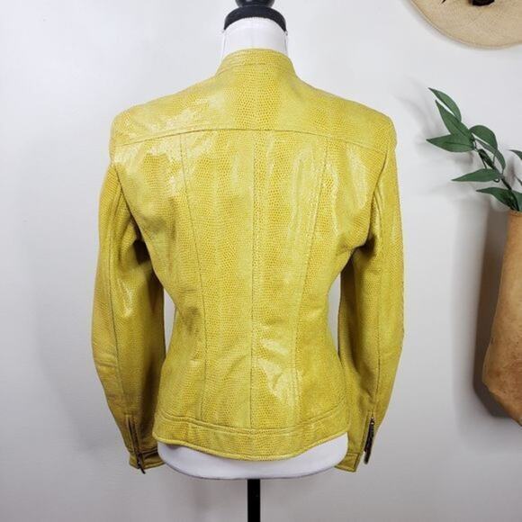 Vtg Escada Yellow Lamb Leather Jacket Women S M 36 Quiet Luxury Modern Sleek - Picture 4 of 16